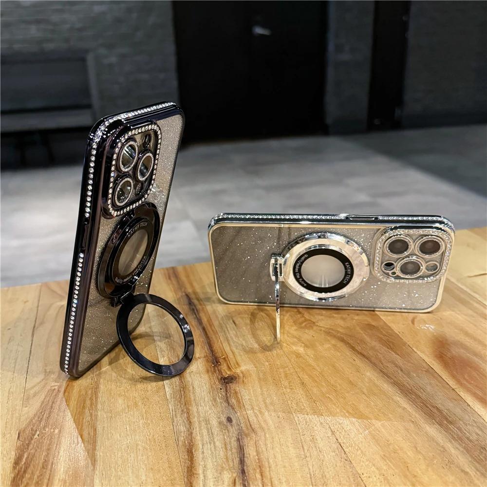 Роскошное покрытие для чехла Magsafe для iPhone 17 Air Магнитный держатель-подставка Блестящий чехол с бриллиантами для iPhone16 Plus 15 12 13 14 Pro Max Мягкая силиконовая накладка