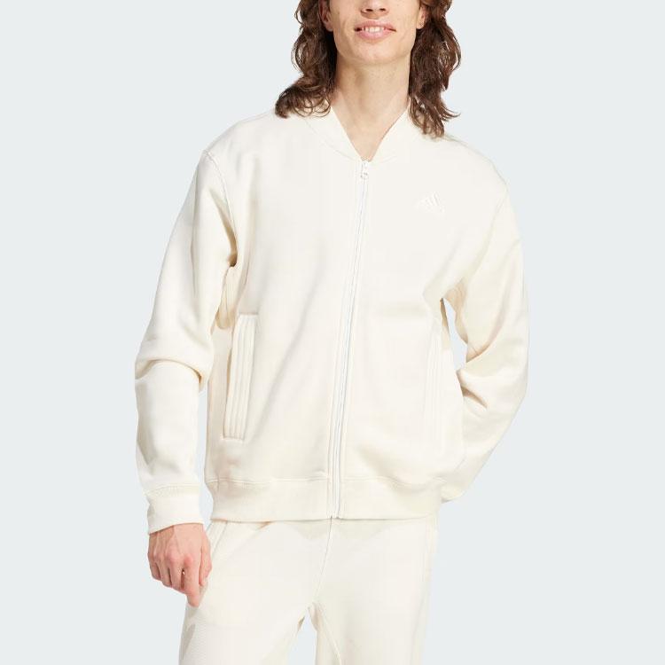 adidas Мужская флисовая куртка-бомбер с логотипом, на молнии, с длинным рукавом, повседневная спортивная верхняя одежда, бежевая IN1724