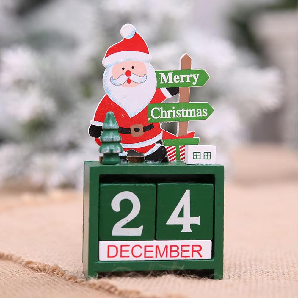 Santa Claus Christmas Tree Gift Wooden Calendar Desktop Decoration Ornaments Wooden Calendar Ornaments For Home Decoration