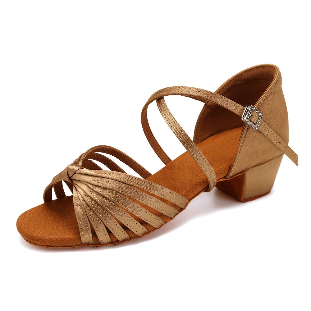 Women Girls Latin Dance Shoes Low-heeled Ballroom Tango Shoes Soft Bottom