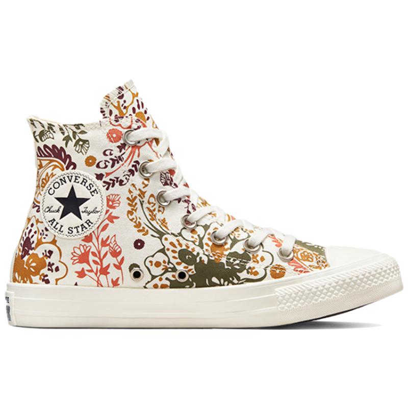 Converse Chuck Taylor All Star Cashew Flower Trendy Outdoor Casual High-top Canvas Shoes Women's White Red Brown