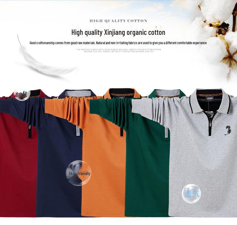 Мужская модная осенняя рубашка-поло с застежкой-молнией и лацканами 2262 — свободная, большого размера, с длинными рукавами