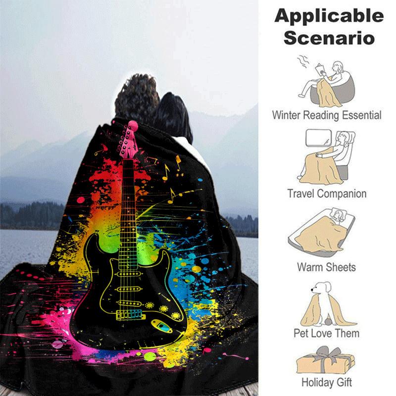 1pc Guitar Printing Lightweight Flannel Blanket, Comfortable and Warm Blanket, Sofa Bed and Couch Office, Suitable for Gift Blankets