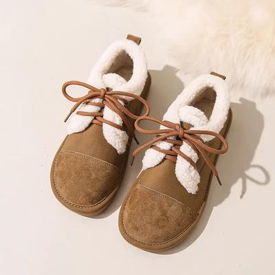 Женская теплая обувь, плюшевые противоскользящие уличные ботинки на плоской подошве для широкой и полной стопы, зимние ботинки