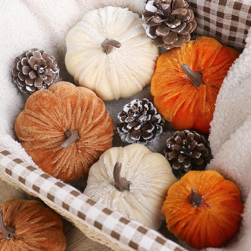 Halloween Pumpkin Ornaments Flannel  Ins Lifelike for Party Bar Entryway Cabinet Nightstand Balcony Coffee Table Holiday Decor