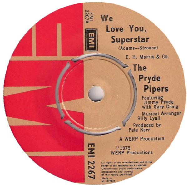 7-дюймовая пластинка PRYDE PIPERS We Love You Superstar EMI2267 EMI 1975 Великобритания Поп Б/у