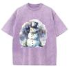 Snowman Print Christmas Women's T-Shirt Oversized Washed Short Sleeve Everyday Cute Top Retro Distressed Wear Men