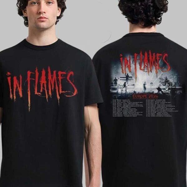 In Flames Европа 2026 Расписание тура Даты Двусторонняя футболка S-5XL
