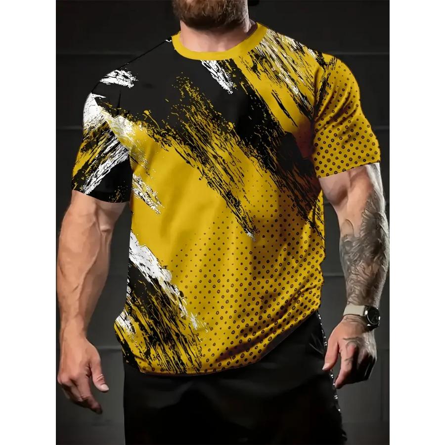 Мужские крутые футболки контрастного цвета с 3D-принтом для тай-дай, эластичный полиэстер, спортивная одежда, топы с коротким рукавом, летняя одежда