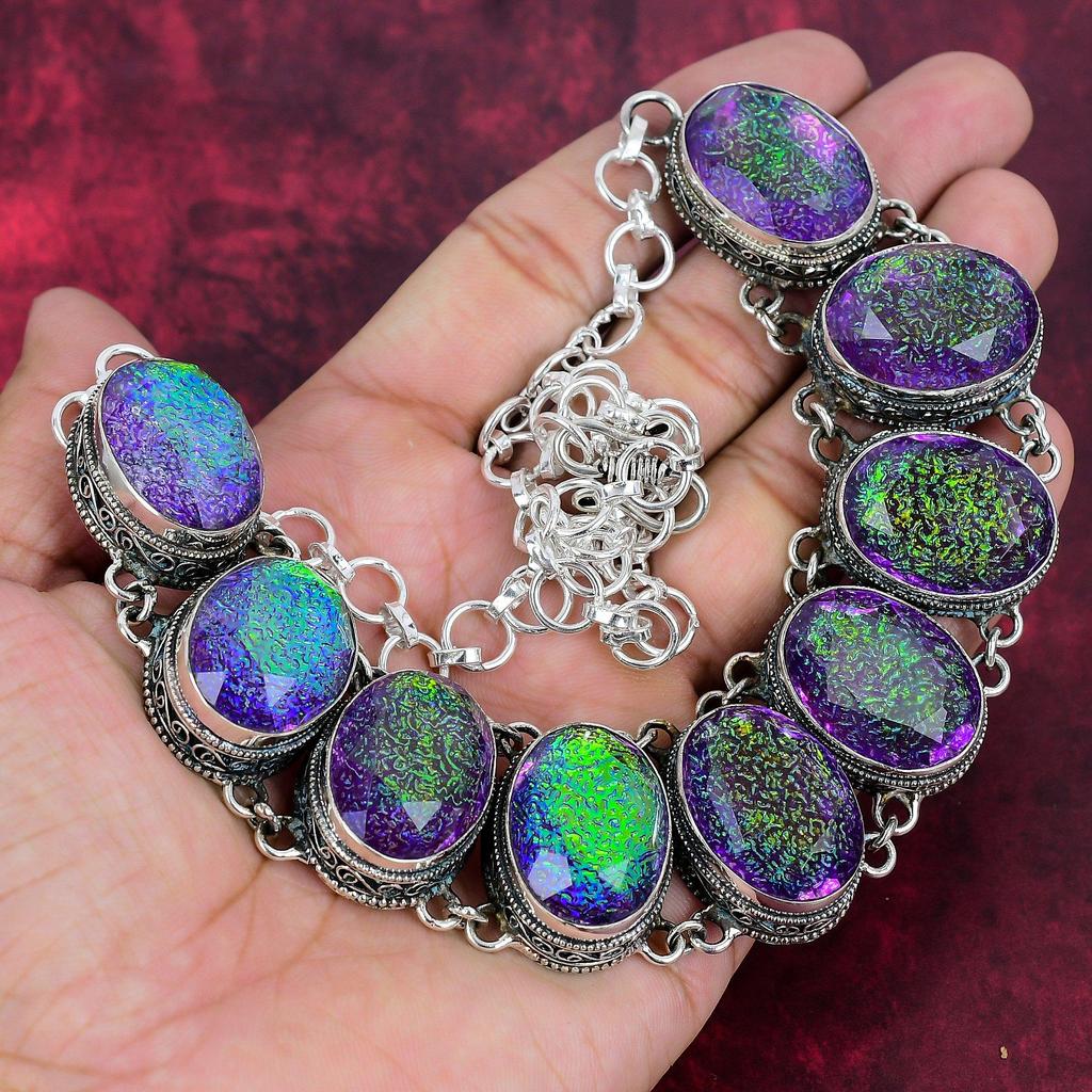 Ювелирные изделия из фиолетового триплетного опала, ювелирные изделия ручной работы из стерлингового серебра 925 пробы, уникальный комплект ювелирных изделий для женщин с браслетом и ожерельем