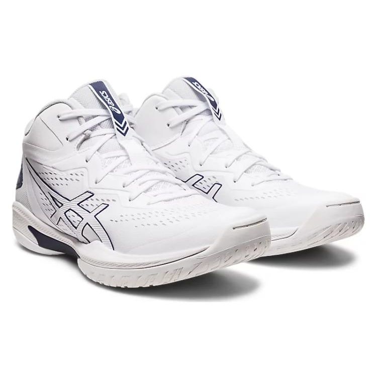 Asics Gel-Hoop V15 Round Toe Lace-Up Cushioning Mid-Top Basketball Shoes Men Sneakers White Navy-Blue 1063A064-102