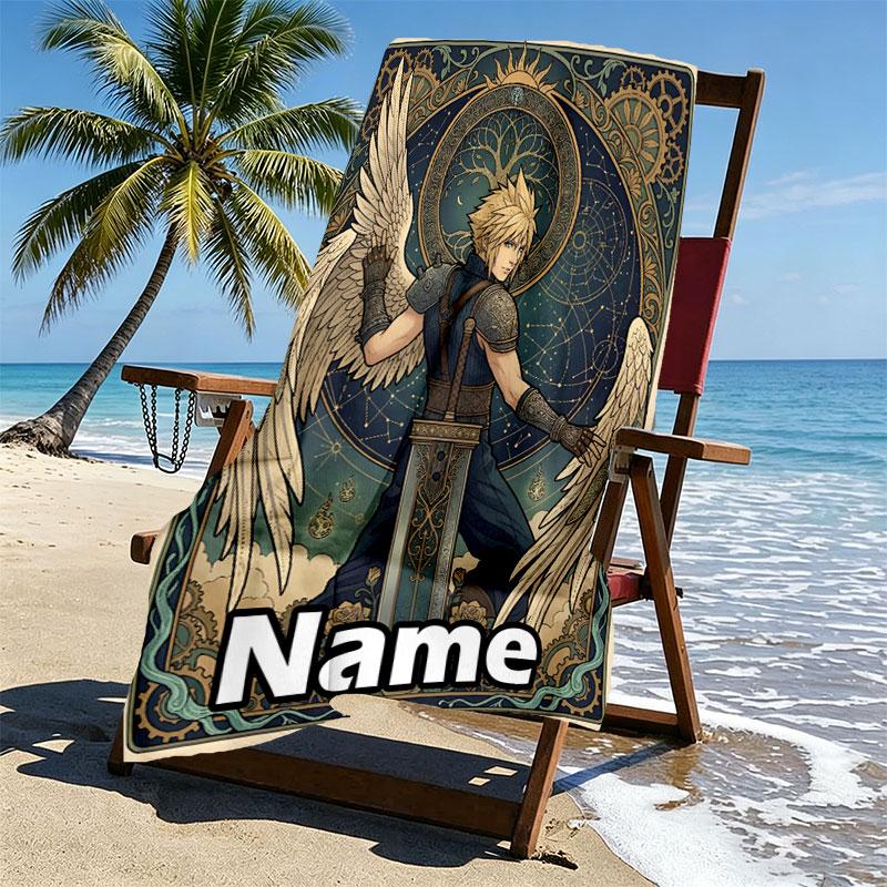 Custom Name Personalized Final Fantasy Print Beach Towel, for Trip Camping Beach Party Home Decor, Birthday Gift for Family & Friends