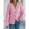 Autumn and Winter Women's Casual V-neck Lantern Sleeve Twist Button Knit Cardigan Sweater Jacket