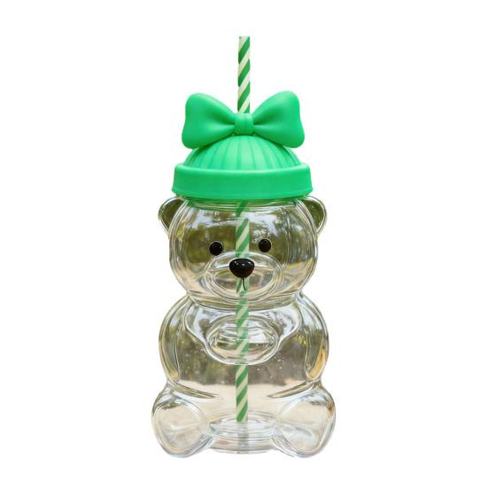 Teddy Bear Glass Sippy Cup with Straw BPA-Free 580ml Large Capacity Glass Tumbler for Cold Drinks Homemade Beverage Container
