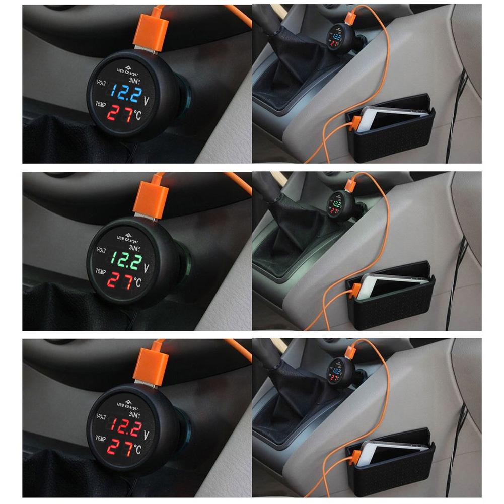Universal 12V 24V Car Volt Meter Auto LED Digital Voltmeter Gauge Thermometer USB Charger Voltage Meter