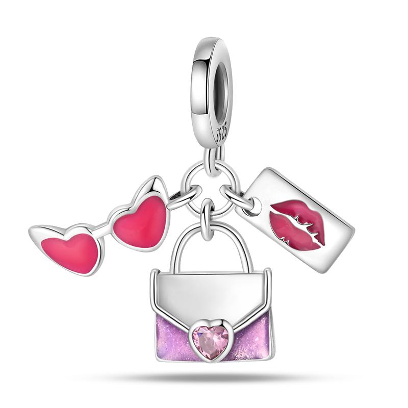925 Silver Pink Princess Skirt Butterfly High Heels Fashion Bag Charms Beads Fit Pandach 925 Bracelets Fine DIY Jewelry