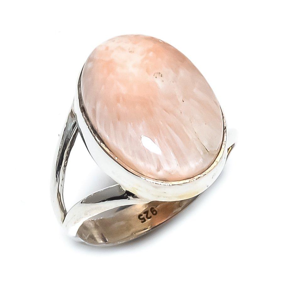 Кольцо из серебра 925 пробы с натуральным сколецитом, размер 7, B3A02