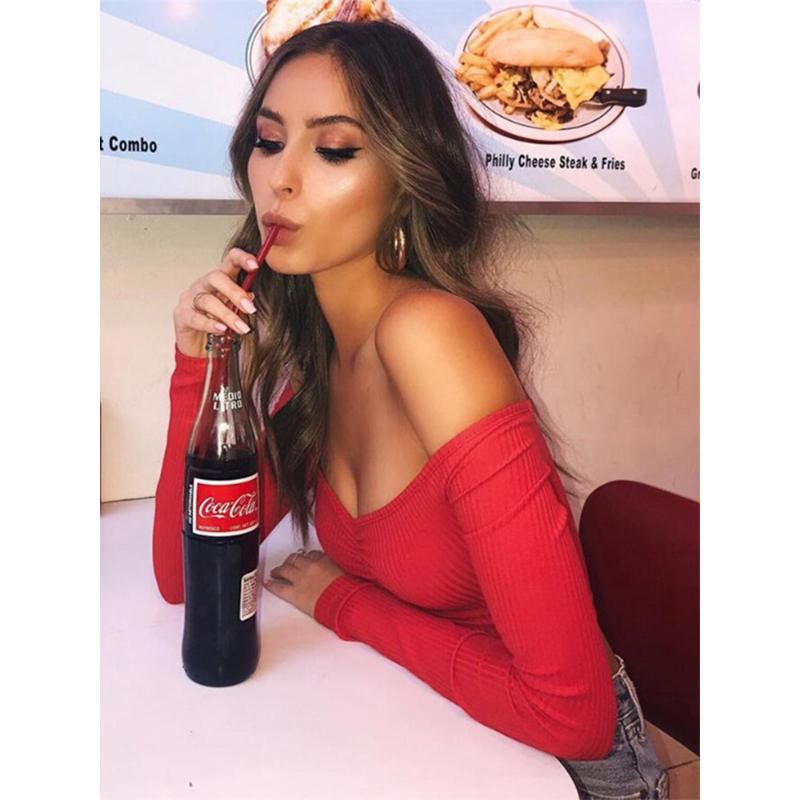 Женские футболки, сексуальная и клубная модная женская футболка с длинными рукавами и открытыми плечами, однотонная женская футболка, осенние базовые футболки