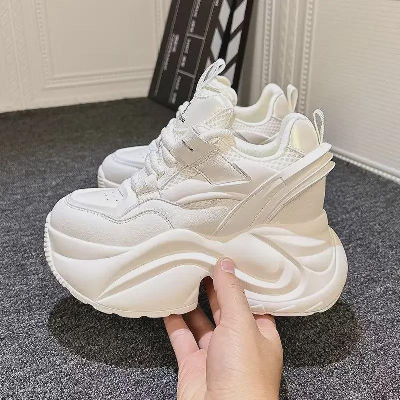 Весна 2024 г. Женские белые сетчатые кроссовки со скрытым подъемом — повседневная спортивная обувь для папы