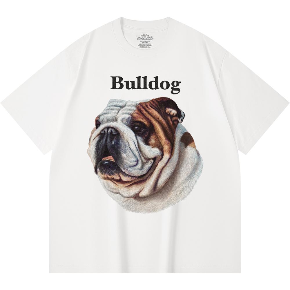 230GSM 100% Cotton T-Shirt Bulldog Print Tees Funny Harajuku Style Combed Cotton Tshirt