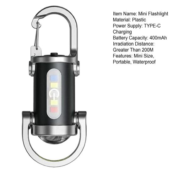 Мини-фонарик 5 режимов освещения Двойной источник света Водонепроницаемый перезаряжаемый брелок-фонарик Кемпинговый светодиодный фонарик