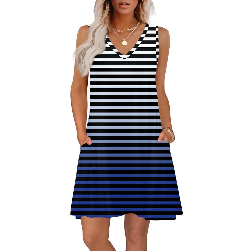 Женские летние платья свободного кроя с принтом V-образным вырезом без рукавов сарафаны пляжное гавайское платье с карманами