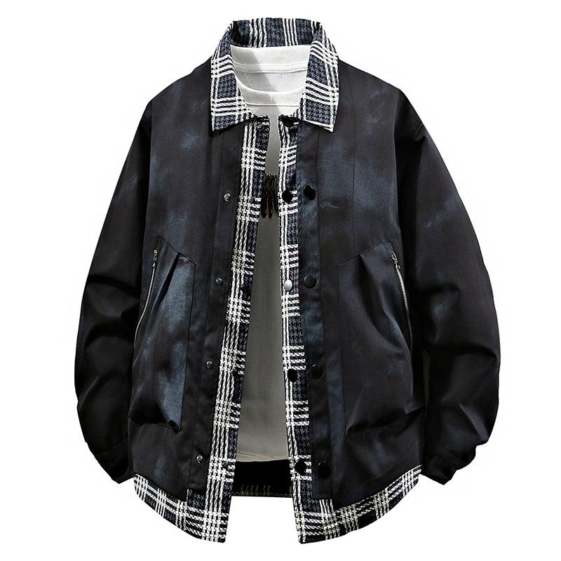 Весенние и осенние каникулы, два джинсовых пальто в клетку в стиле пэчворк, мужская новая мода, американская свободная повседневная куртка с узором тай-дай