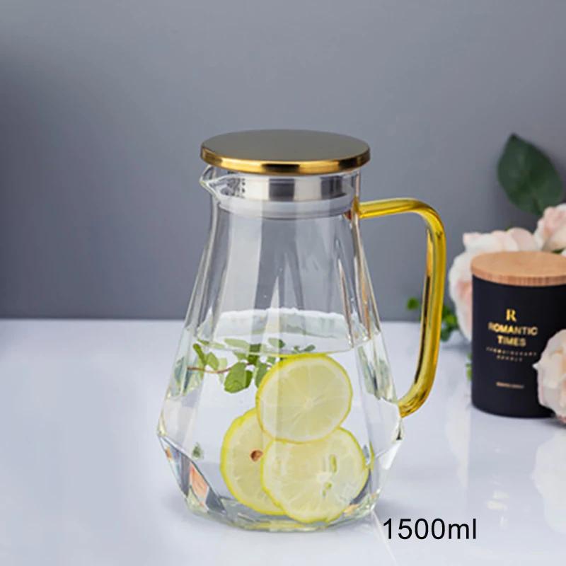 1,5 л цветной стеклянный чайник Diamond Glass, домашний графин для воды, термостойкий чайник, кувшин для горячей и холодной воды, кофейник