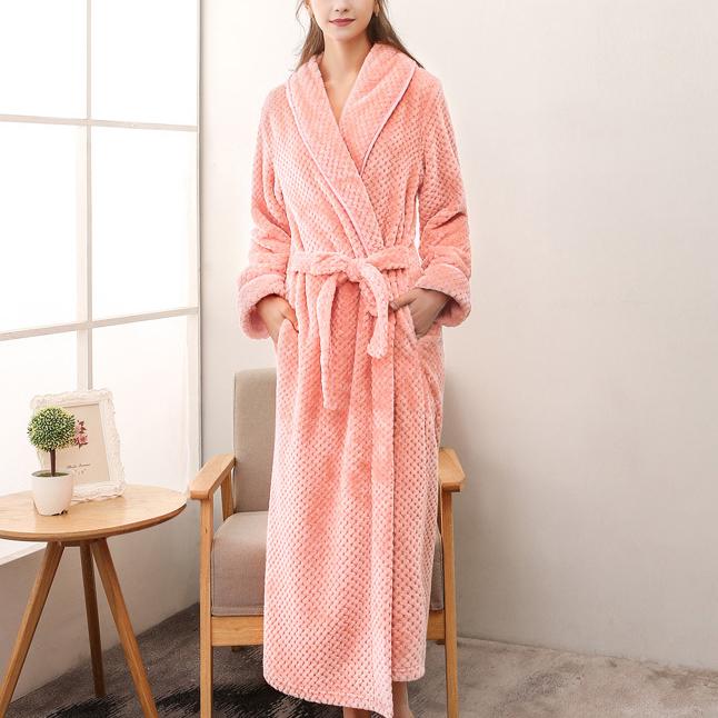 Коралловый флисовый халат с длинным рукавом Домашняя одежда Плотный фланелевый парный халат Пижамы Серый Осень Зима Wam Свободная одежда для отдыха