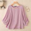 Women Casual Round Neck Loose 3/4 Sleeve Cover Up Blouse
