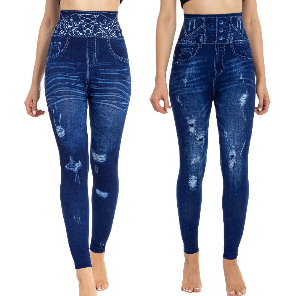 Большие размеры с высокой талией, рваные узкие брюки для женщин, весенние повседневные принты, узкие леггинсы для йоги, спортивные штаны