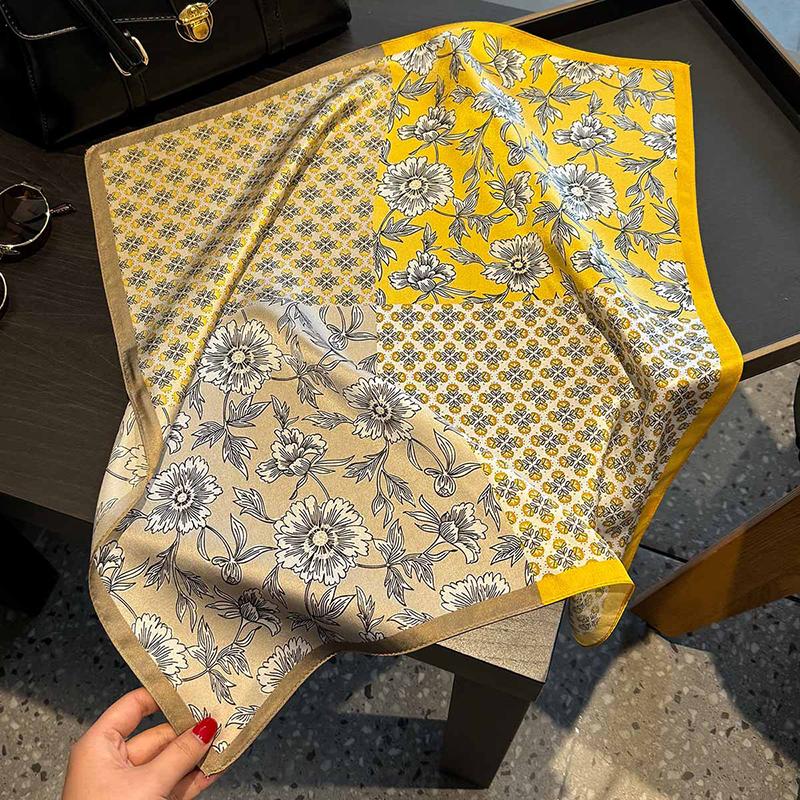 100% Silk Scarf Plum Blossom Pattern Square Scarves for Women Wrap Kerchief Mulberry Silk Bandana Fashion Luxury Headband Hijab