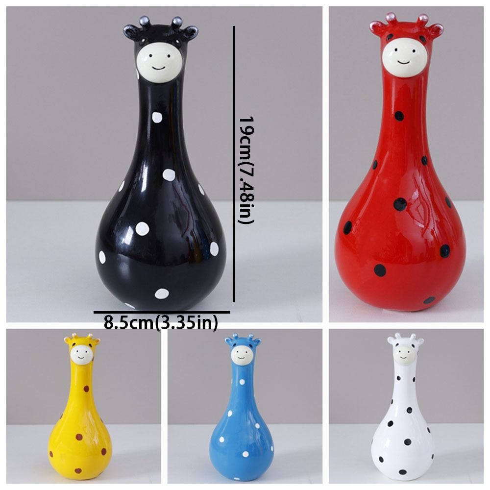 Hand Painted Cartoon Giraffe Resin Vase Novelty Cute Animal Flower Holder Desktop Decor