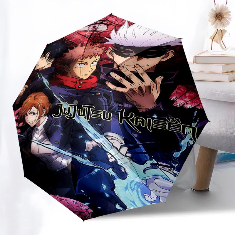1pc Jujutsu Kaisen Inspired Umbrella Automatic Opening Closing, Portable 3-Fold Design, 8-Bone Iron Frame, Outdoor, Perfect Gift for Fans, Travelers,
