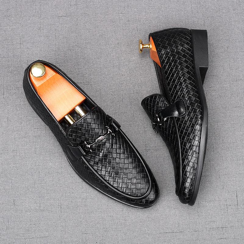 New Men's White Brown Knit Pattern Wedding Dress Shoes Male Casual Flats Loafers Homecoming Prom Zapatillas Hombre