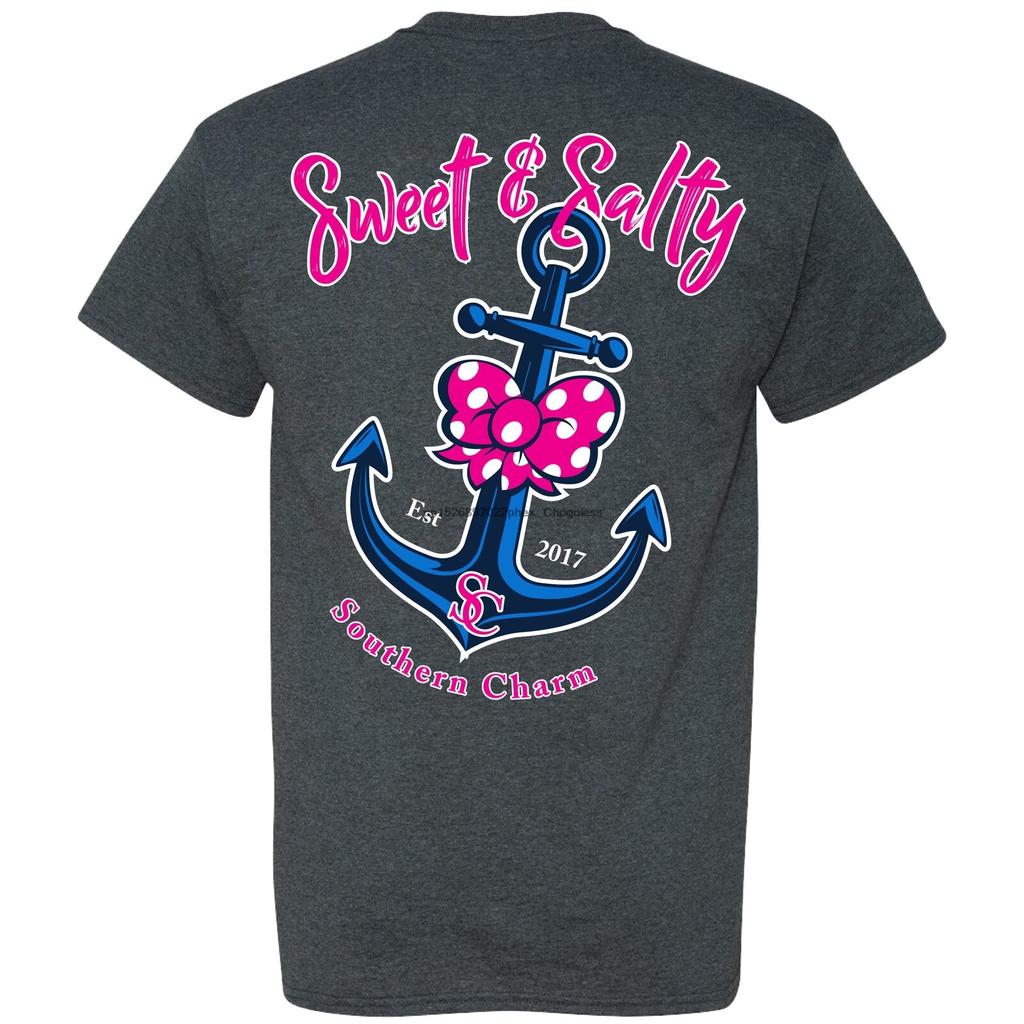 Футболки унисекс из коллекции Southern Charm Sweet Salty Anchor On A Dark Heather