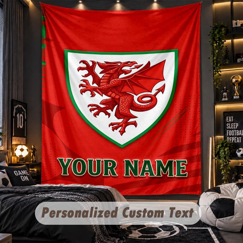 TapestryWales Rugby Custom Name Text Personalized Wall Hanging Tapestry Home Wall Decor