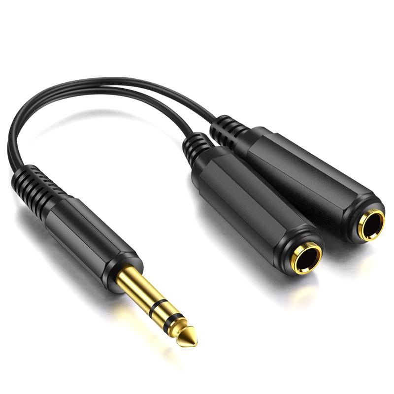 Gold-plated 6.35 Stereo To 2pcs 6.5 Mono Power Amplifier Audio Adapter Cable 1 To 2 Splitter
