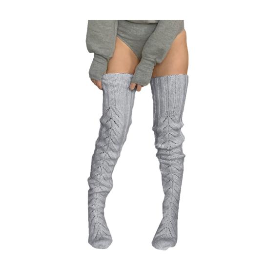 1 пара вязаных носков однотонные с полым узором носки выше колена дышащие удобные с высоким голенищем осенне-зимние носки