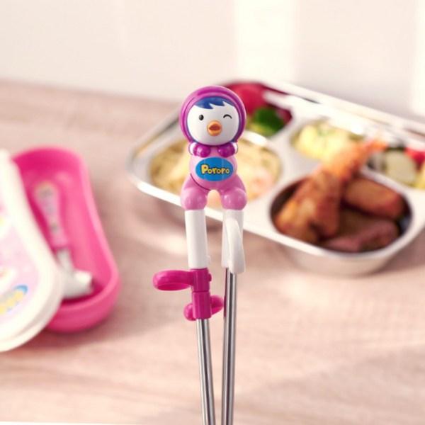 Edison Children's Three-dimensional Stainless Steel Correction Chopsticks Set of 2, Patty, Pobi, 1 Set, Korean Popular Tableware