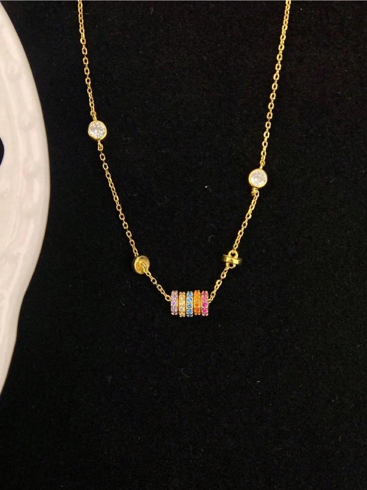 Copper Simplicity Classic Lucky Rainbow Zircon Necklace For Women Anniversary Party High Quality Fine Jewelry