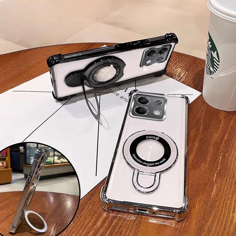 Shockproof Plating Magnetic Bracket Magsafe Case For Xiaomi Redmi 13C Note 13 Pro Plus 4G 5G Silicone Cover