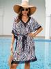EDOLYNSA Summer Women Zebra Printed Self Belt V-Neck Batwing Sleeve Kaftan Dresses Sexy Beachwear Swimsuit Cover Up Boho Vacation Outfits