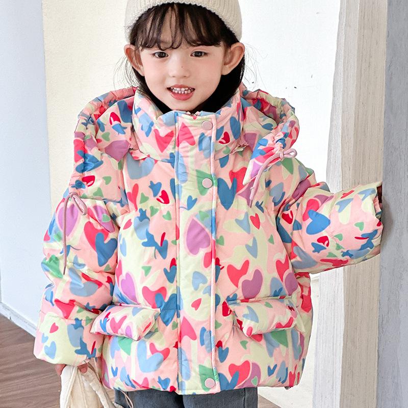 Winter Girls Love Fashion Hooded Down Jacket Girls Parent-child Down Jacket Floral Top Coat