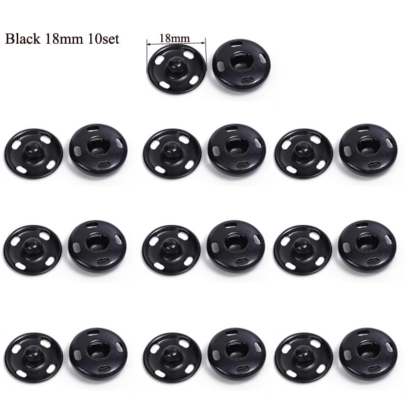 10-50 Sets Sew-On Snap Buttons Metal Snaps Fasteners Press Studs Buttons For Sewing, 10Mm And 21Mm,Black Silver And Golden
