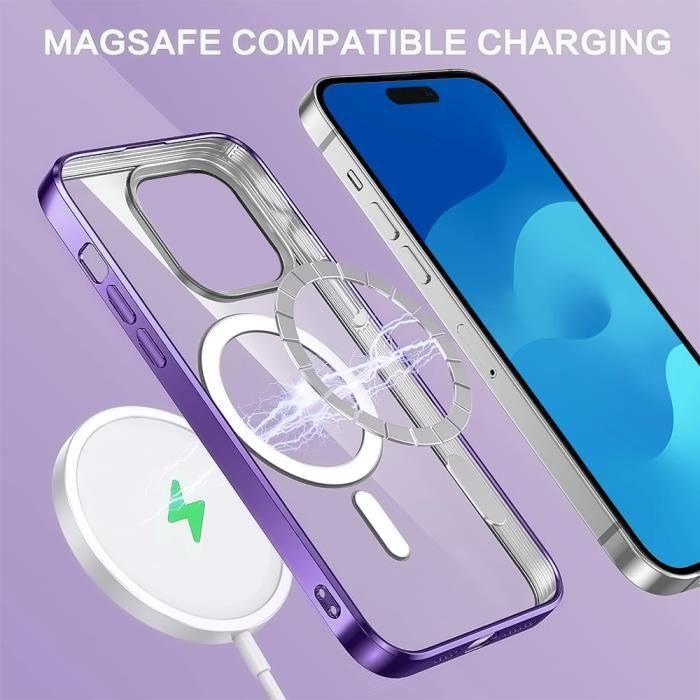 Case for iPhone 15 Pro Max - Transparent Protection with Purple Chrome Contour and Magnetic Circle