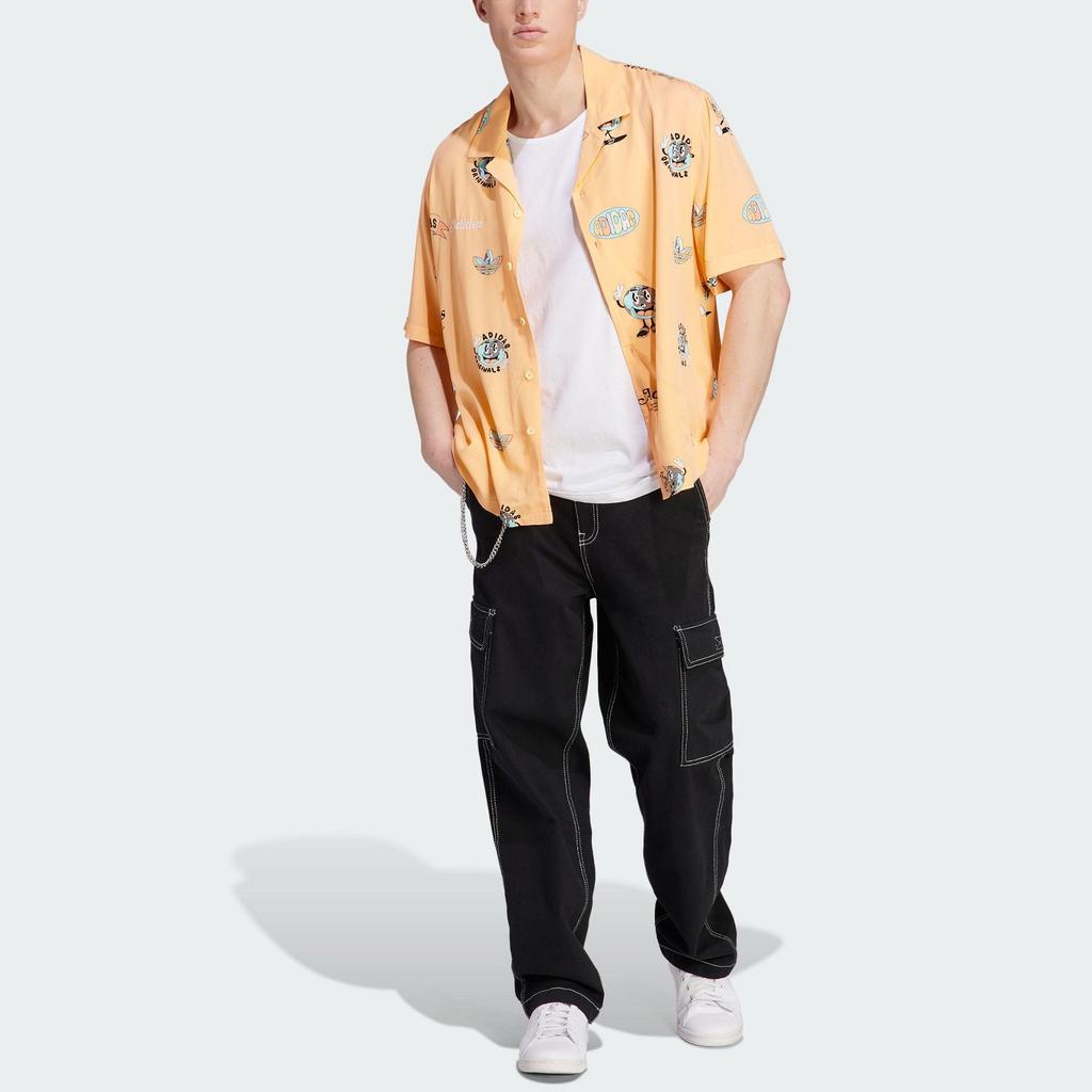 adidas Оригиналы ENJOY RESORT Рубашки Мужские Кислотный Оранжево-Желтый Кубинский Воротник Умеренный Другое IT8178
