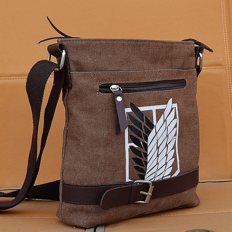 Attack On Titan Canvas Shoulder Bag For Men With Durable Fabric And Cartoon Print