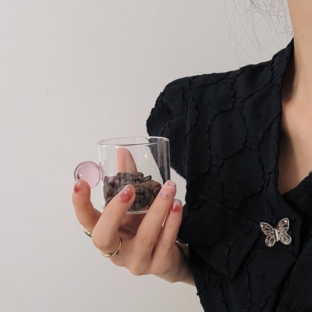 6pcs 100ml Espresso Cups Small Cups Home Glass Ball Handle Coffee Cup Tea Water Cup Saucer Steak Juice Bucket Table Decor