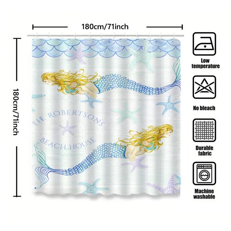 "Занавеска для душа Mermaid Beach House, Водонепроницаемая и устойчивая к плесени занавеска для ванны с океанской тематикой для прибрежного домашнего декора"
